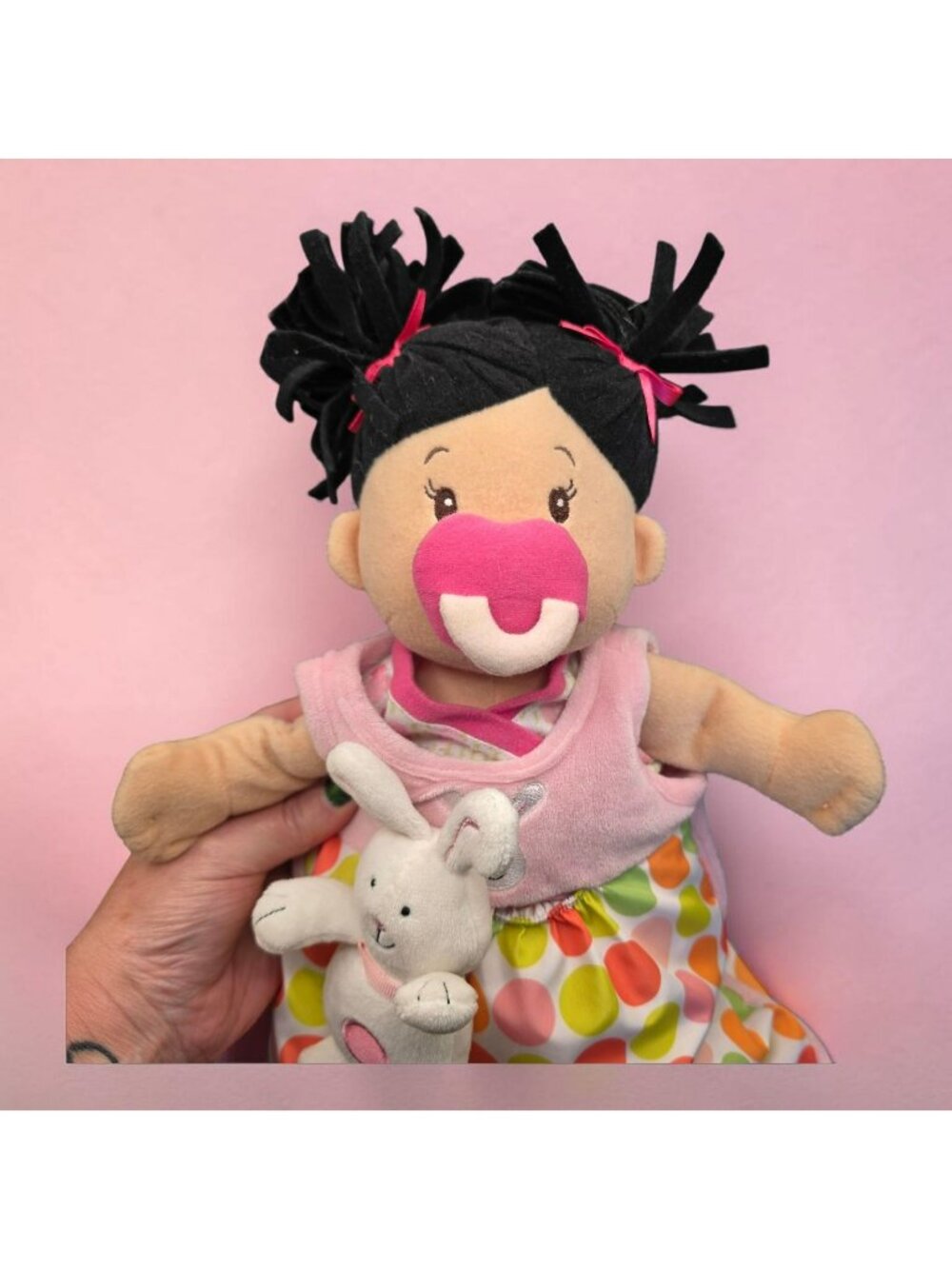 The Manhattan Toy Co Baby Stella Doll 16" Soft Plush Bunny Polka Dot Dress